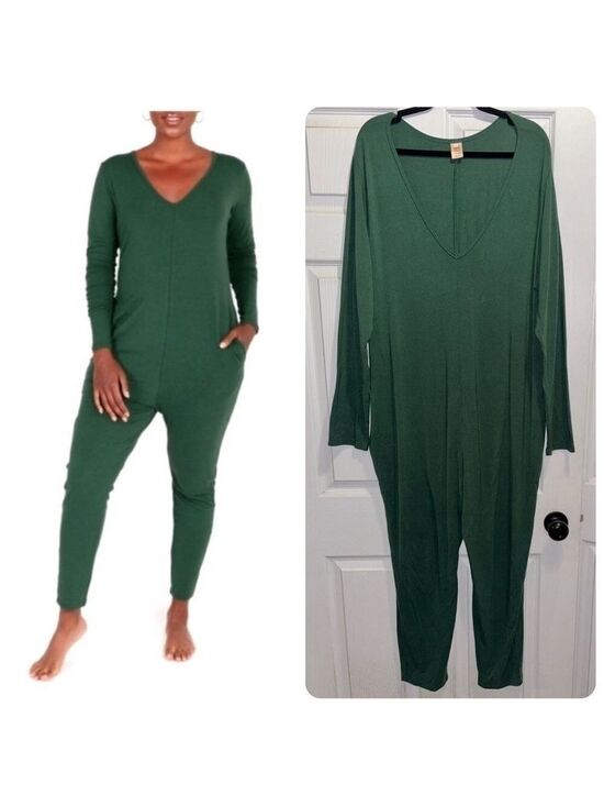 Smash + Tess Pants - Smash + Tess The Friday Romper Green Long Sleeve Loungewear Onesie Size XXL